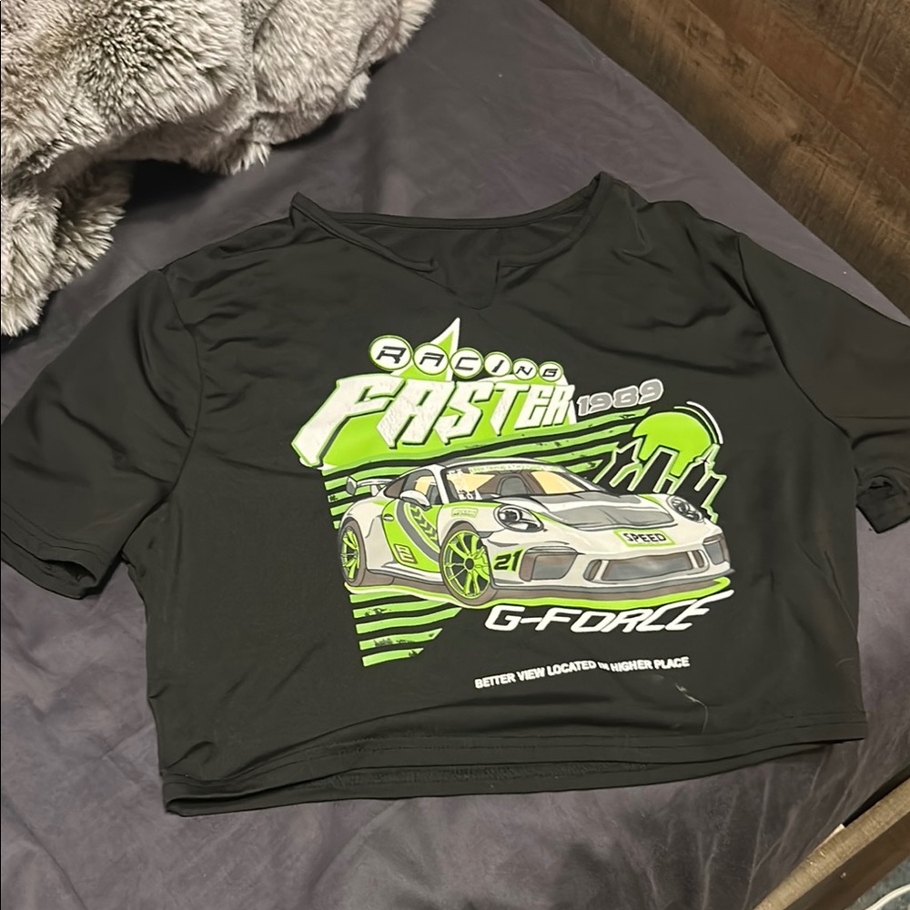 black and green car racing crop tshirt